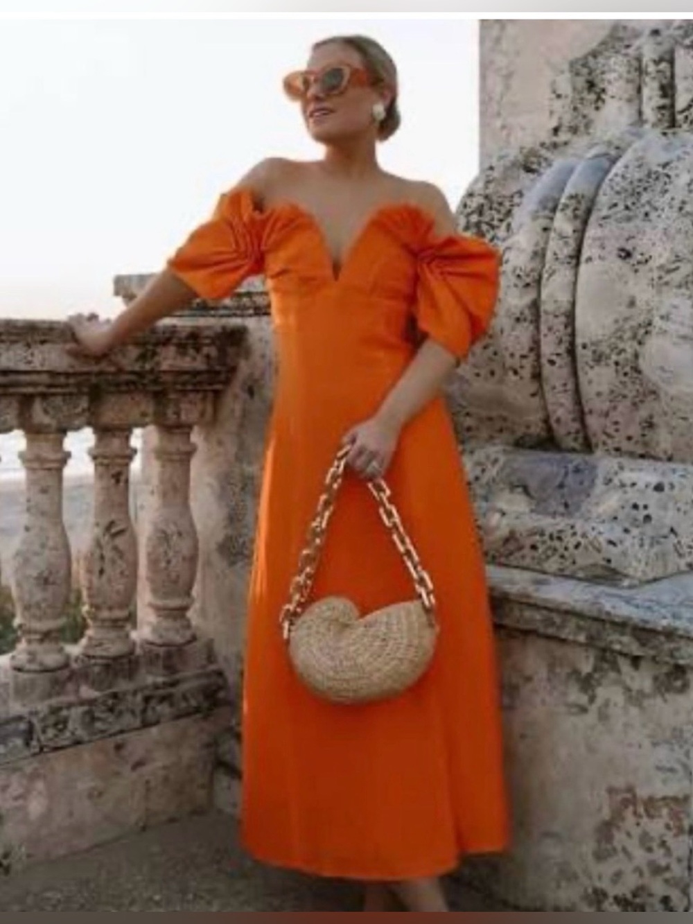NWT Cult Gaia Muna Off The Shoulder Midi Dress Orange Size 2 - Picture 2 of 9